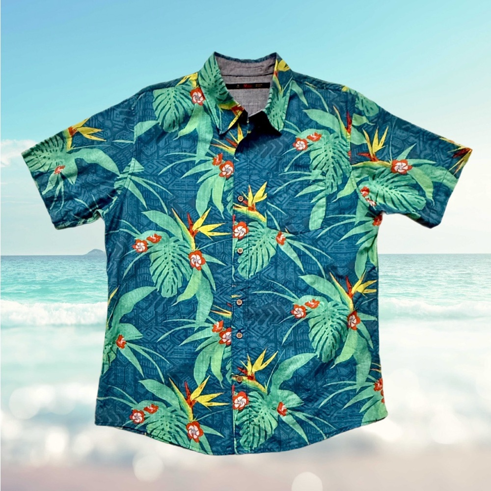 Stoic Hawaiian Shirt Men’s Medium – Tropical Floral Button-Down Aloha Vibes